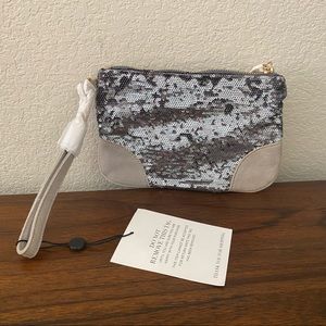 Silver Gray Deux Lux Canvas Sequins Bling Zipper Clutch Wristlet